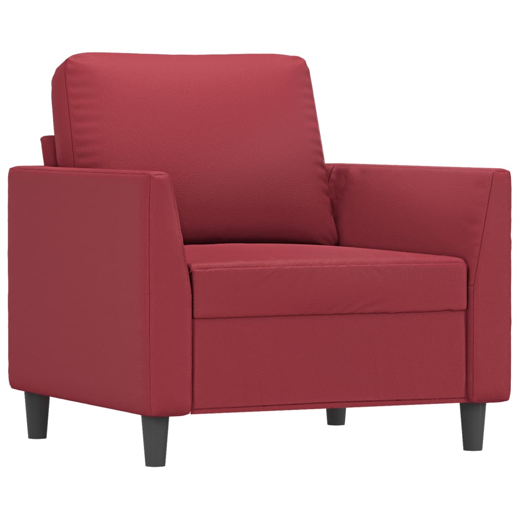 Set di Divani 3 pz con Cuscini Rosso Vino in Similpelle