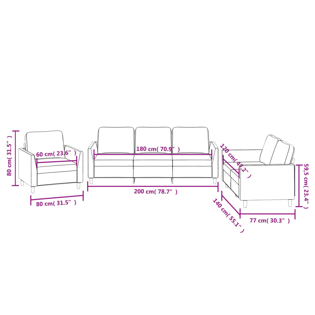 Set di Divani 3 pz con Cuscini cappuccino in Similpelle