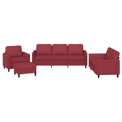 Set di Divani 4 pz con Cuscini Rosso Vino in Similpelle