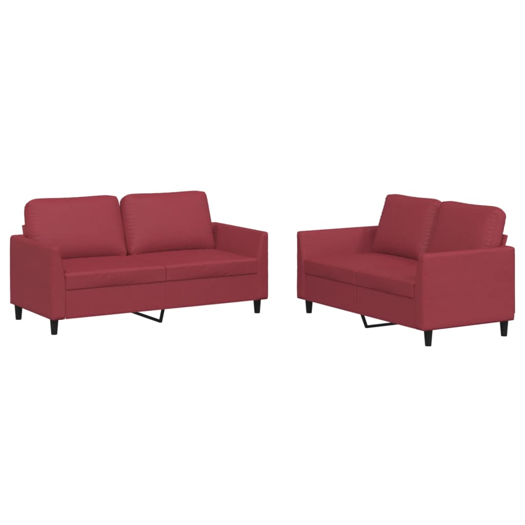 Set di Divani 2 pz con Cuscini Rosso Vino in Similpelle