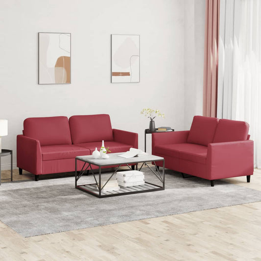 Set di Divani 2 pz con Cuscini Rosso Vino in Similpelle - homemem39