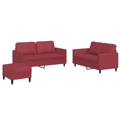 Set di Divani 3 pz con Cuscini Rosso Vino in Similpelle