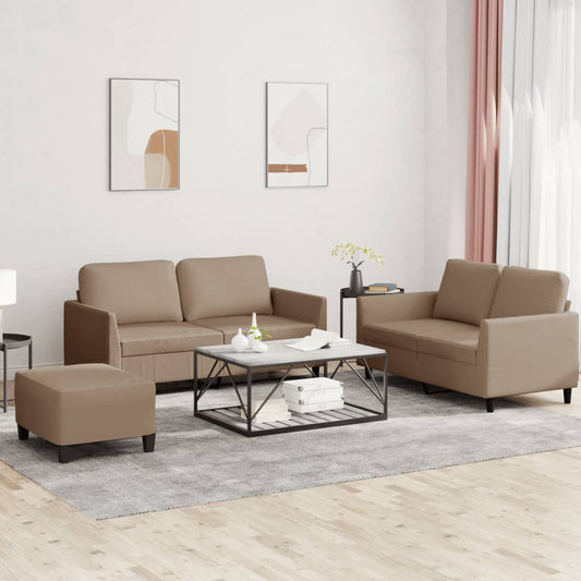 Set di Divani 3 pz con Cuscini cappuccino in Similpelle