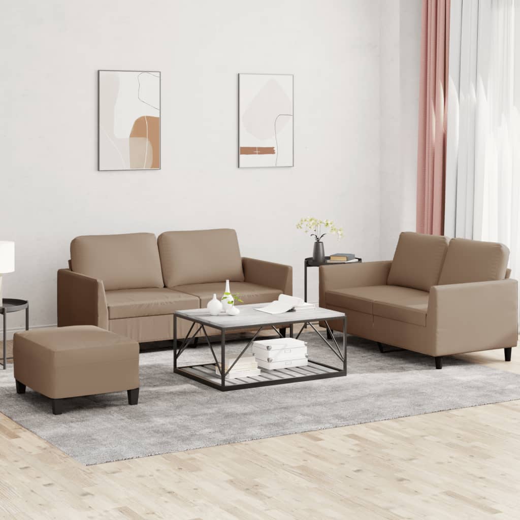 Set di Divani 3 pz con Cuscini cappuccino in Similpelle - homemem39
