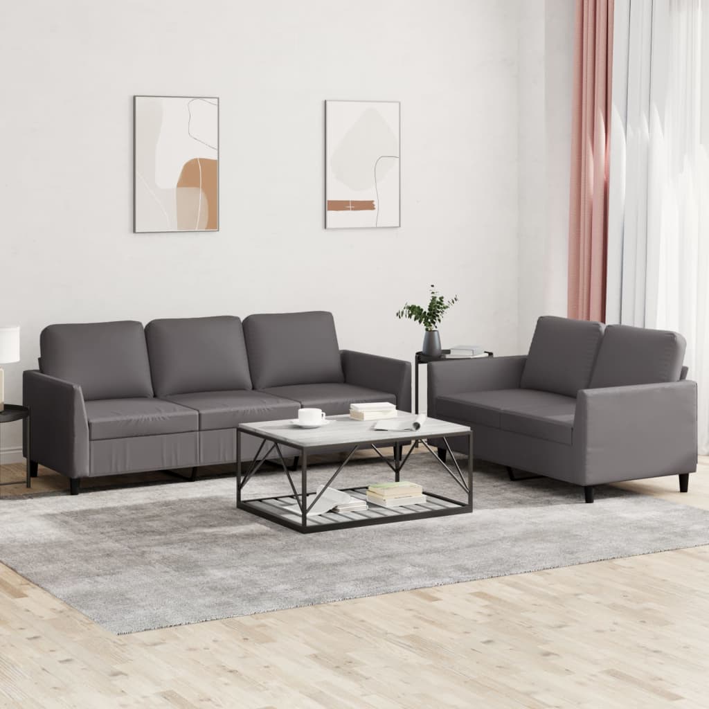 Set di Divani 2 pz con Cuscini Grigio in Similpelle