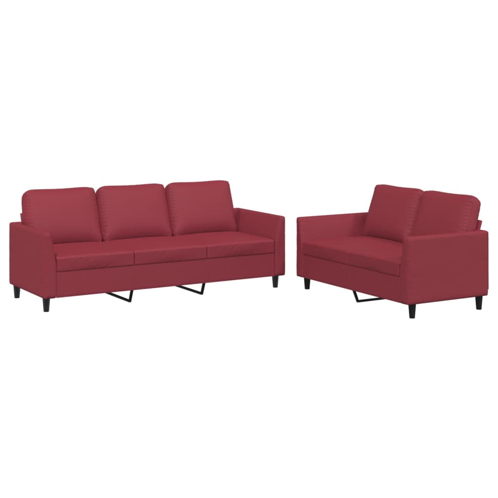 Set di Divani 2 pz con Cuscini Rosso Vino in Similpelle