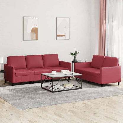 Set di Divani 2 pz con Cuscini Rosso Vino in Similpelle