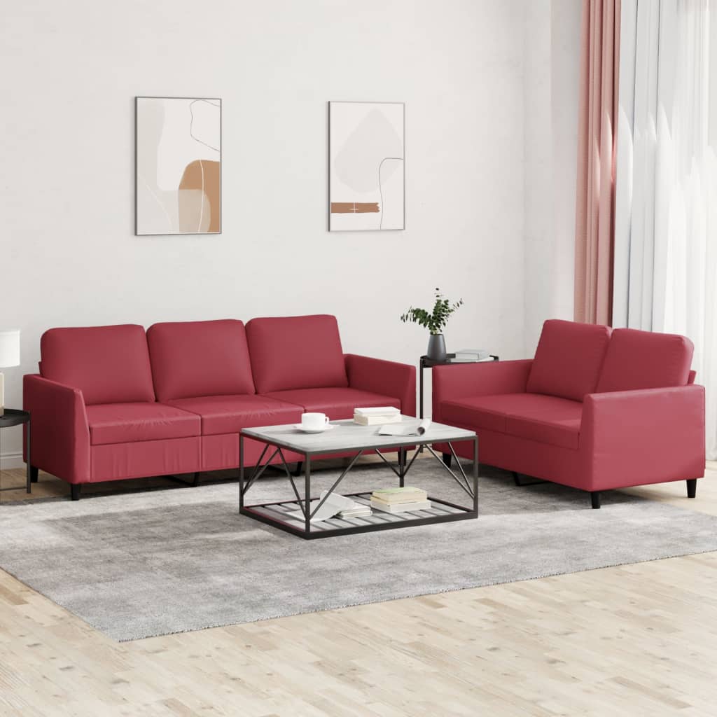 Set di Divani 2 pz con Cuscini Rosso Vino in Similpelle - homemem39