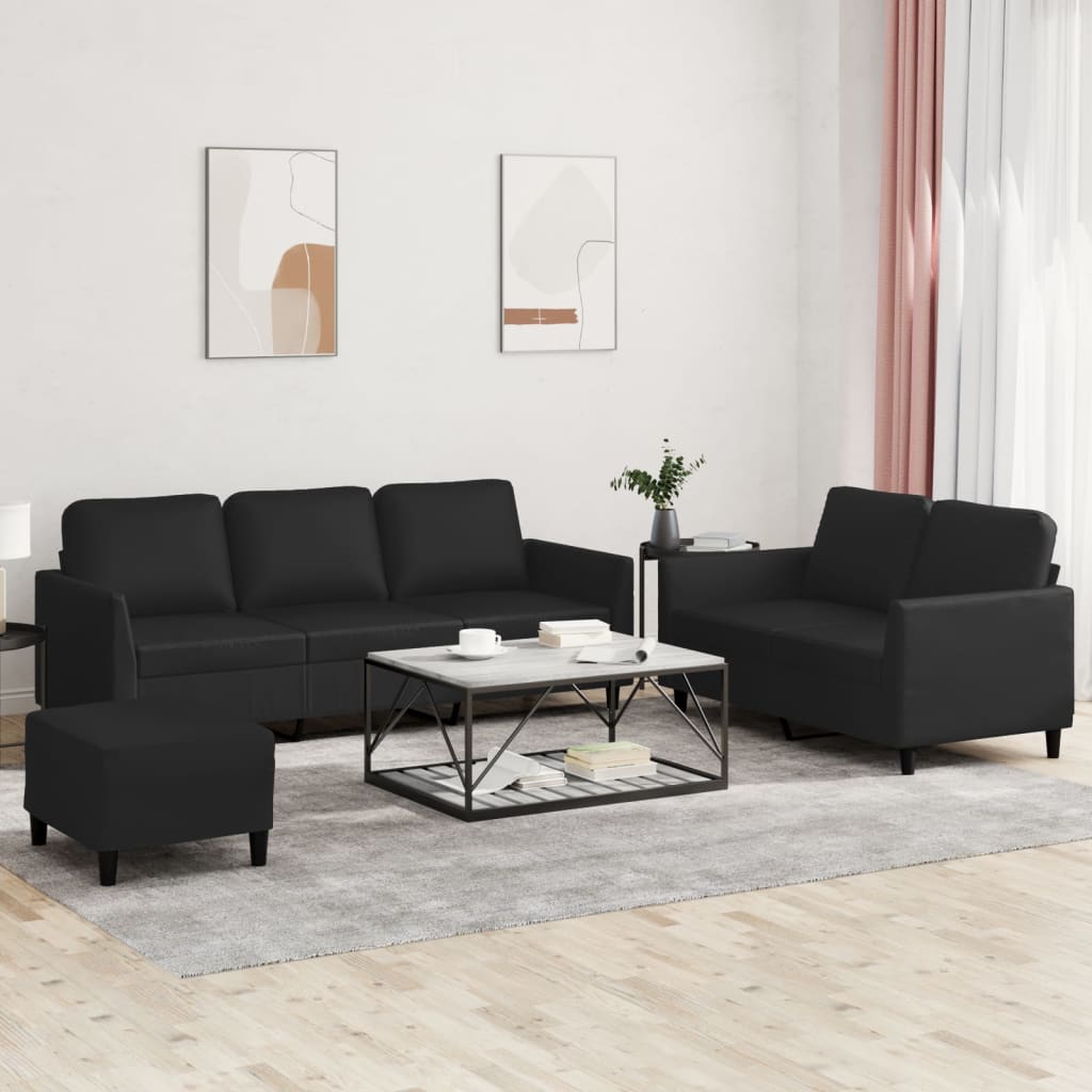 Set di Divani 3 pz con Cuscini Nero in Similpelle | homemem39