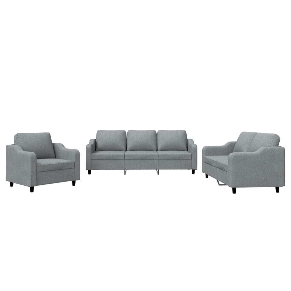 Set di Divani 3 pz con Cuscini Grigio Chiaro in Tessuto - homemem39