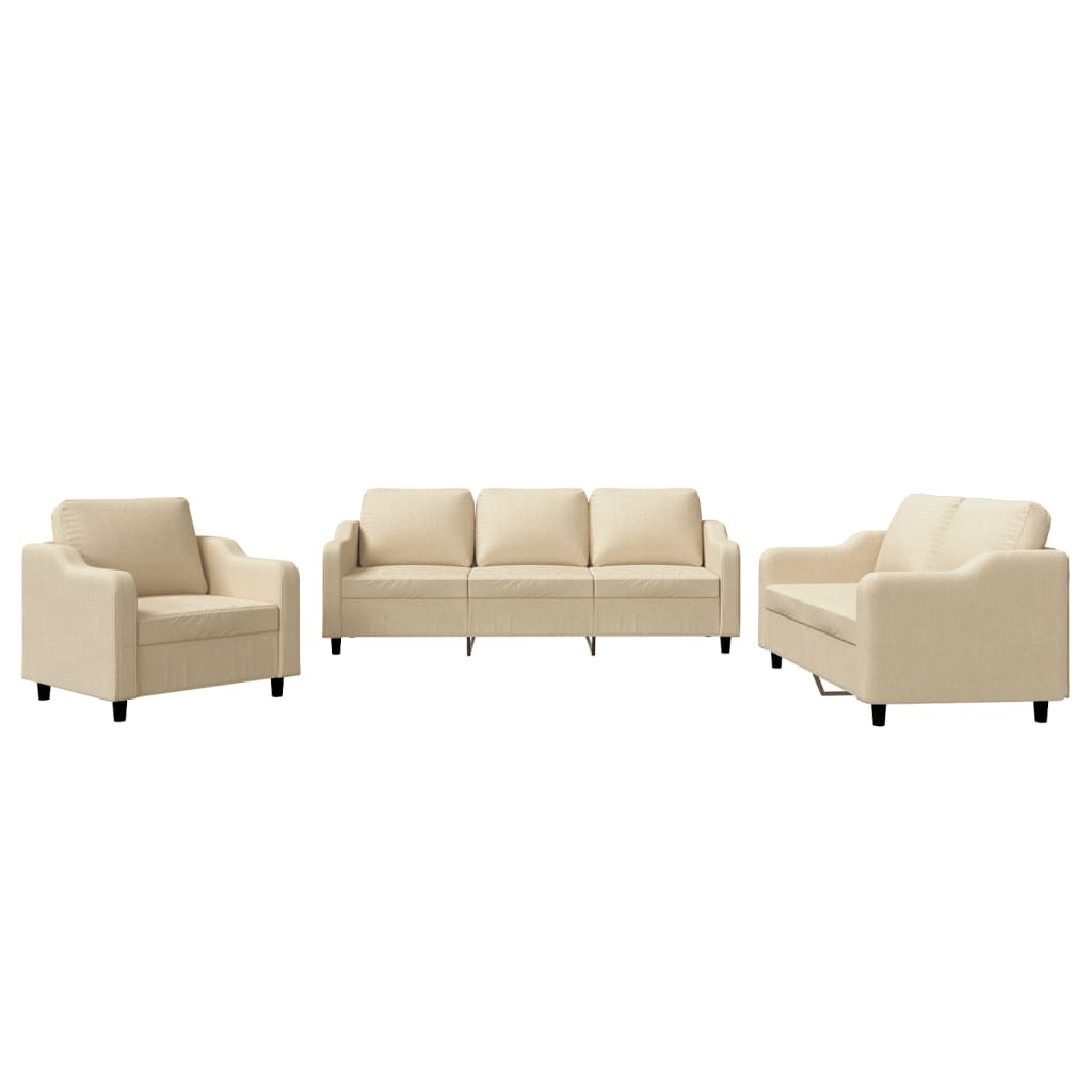 Set di Divani 3 pz con Cuscini Crema in Tessuto | homemem39