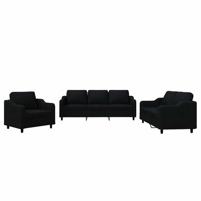 Set di Divani 3 pz con Cuscini Nero in Tessuto | homemem39