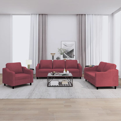 Set di Divani 3 pz con Cuscini Rosso Vino in Tessuto | homemem39