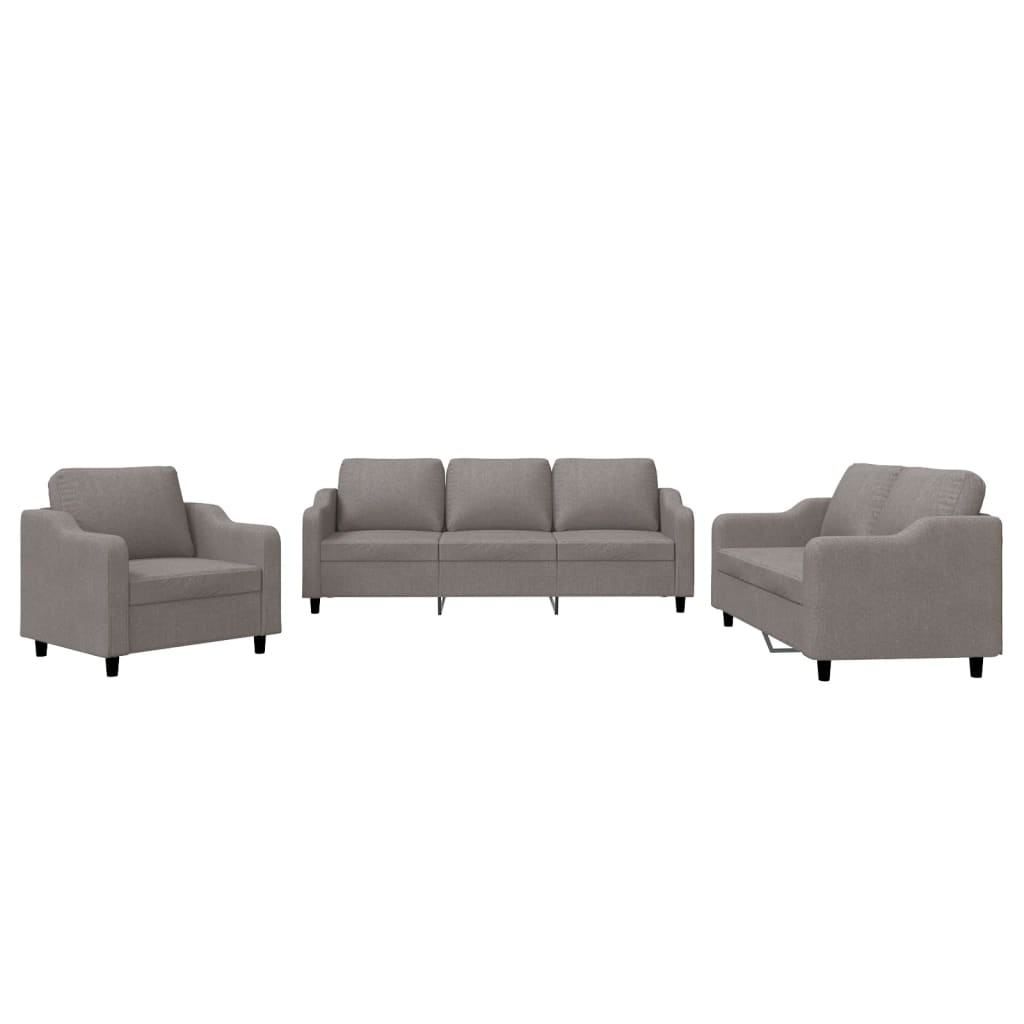Set di Divani 3 pz con Cuscini Tortora in Tessuto | homemem39