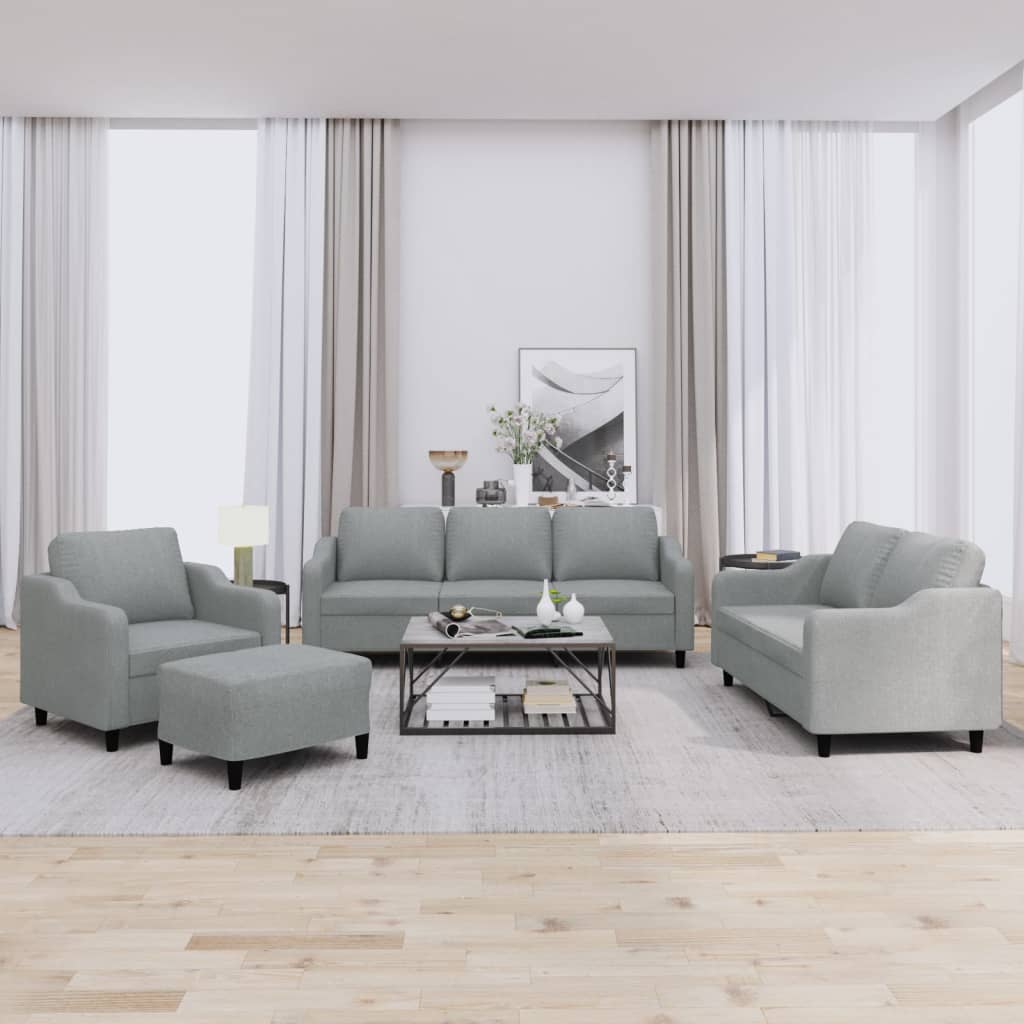 Set di Divani 4 pz con Cuscini Grigio Chiaro in Tessuto | homemem39