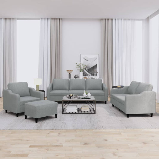 Set di Divani 4 pz con Cuscini Grigio Chiaro in Tessuto | homemem39