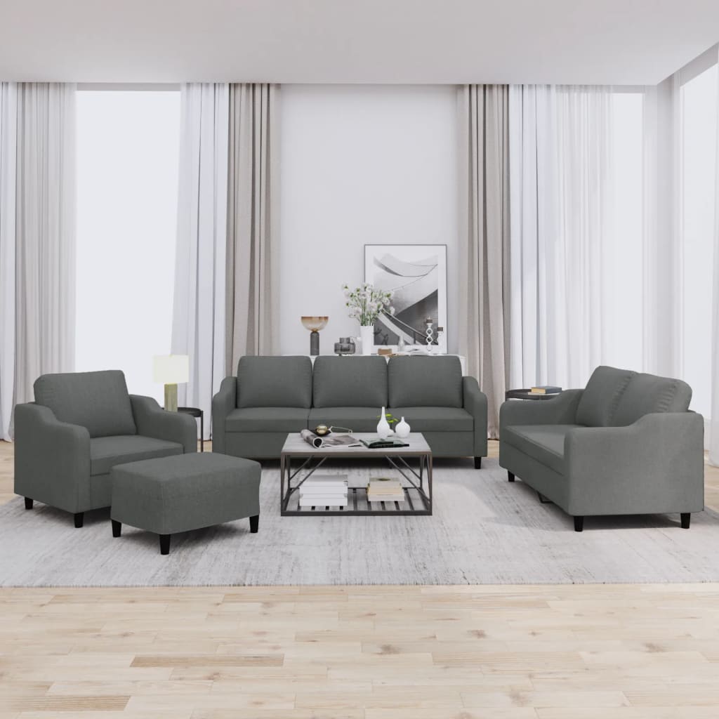 Set di Divani 4 pz con Cuscini Grigio Scuro in Tessuto | homemem39