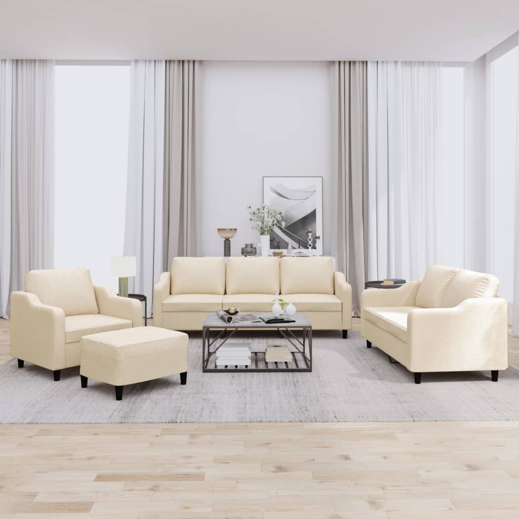 Set di Divani 4 pz con Cuscini Crema in Tessuto | homemem39