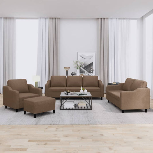 Set di Divani 4 pz con Cuscini Marrone in Tessuto | homemem39