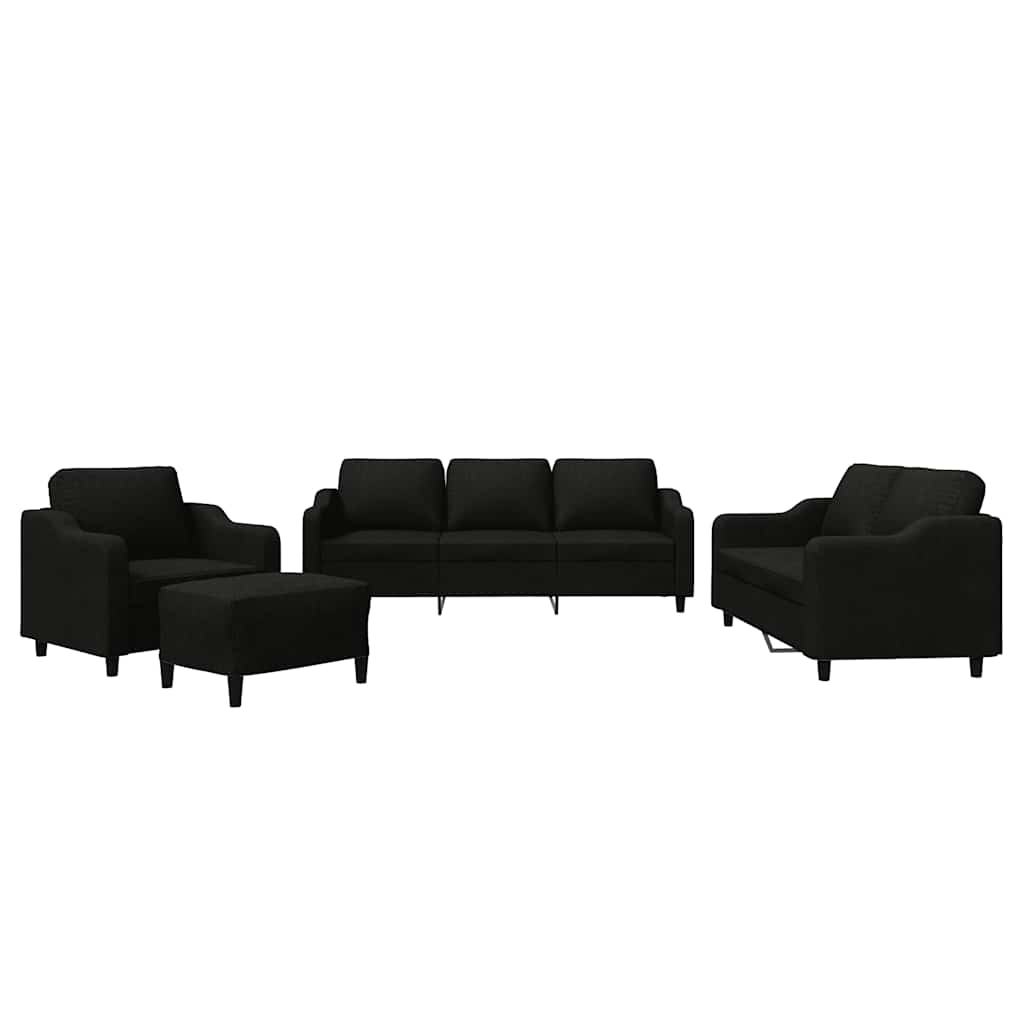Set di Divani 4 pz con Cuscini Nero in Tessuto | homemem39