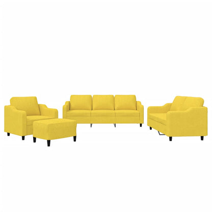 Set di Divani 4 pz con Cuscini Giallo Chiaro in Tessuto