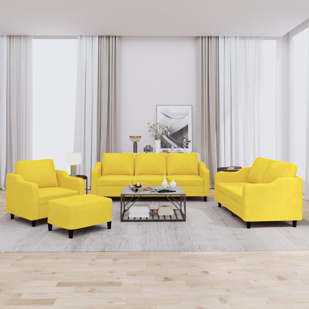 Set di Divani 4 pz con Cuscini Giallo Chiaro in Tessuto