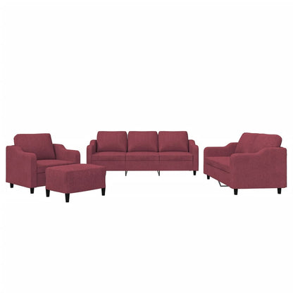 Set di Divani 4 pz con Cuscini Rosso Vino in Tessuto | homemem39