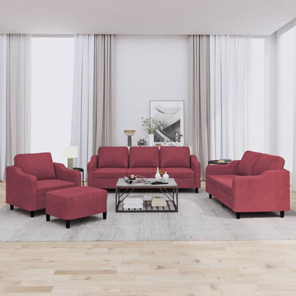 Set di Divani 4 pz con Cuscini Rosso Vino in Tessuto - homemem39