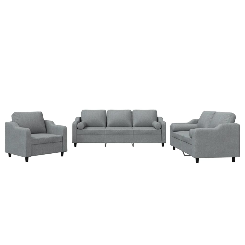 Set Divani 3 pz con Cuscini Grigio Chiaro in Tessuto | homemem39