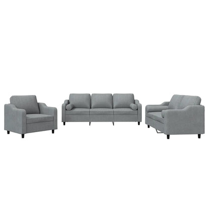Set Divani 3 pz con Cuscini Grigio Chiaro in Tessuto | homemem39