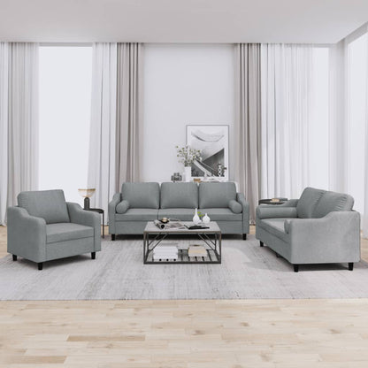 Set Divani 3 pz con Cuscini Grigio Chiaro in Tessuto | homemem39