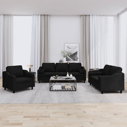 Set Divani 3 pz con Cuscini Nero in Tessuto | homemem39