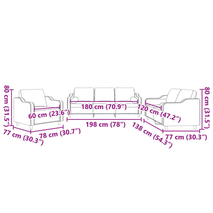Set Divani 3 pz con Cuscini Tortora in Tessuto