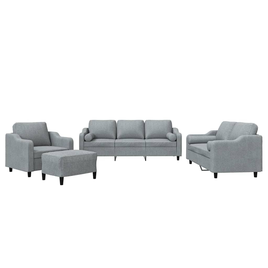 Set Divani 4 pz con Cuscini Grigio Chiaro in Tessuto - homemem39
