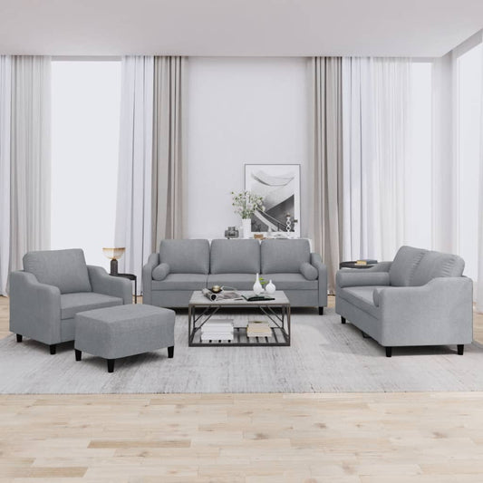 Set Divani 4 pz con Cuscini Grigio Chiaro in Tessuto | homemem39