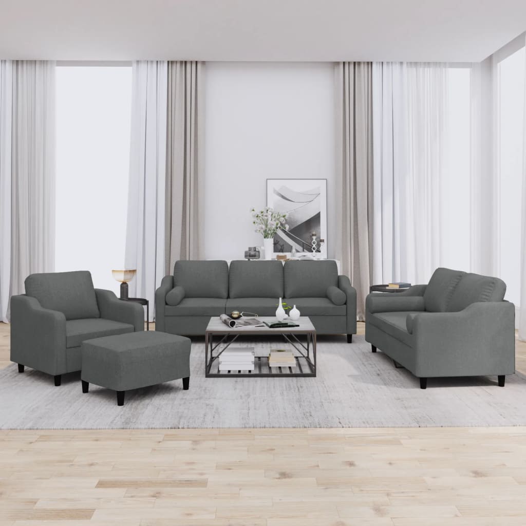 Set di Divani 4 pz con Cuscini Grigio Scuro in Tessuto | homemem39