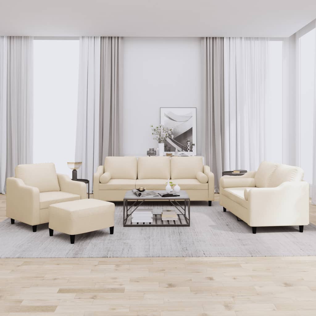 Set Divani 4 pz con Cuscini Crema in Tessuto