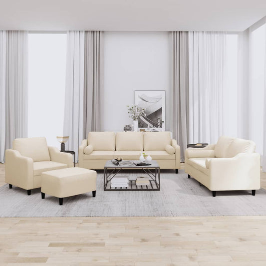 Set Divani 4 pz con Cuscini Crema in Tessuto