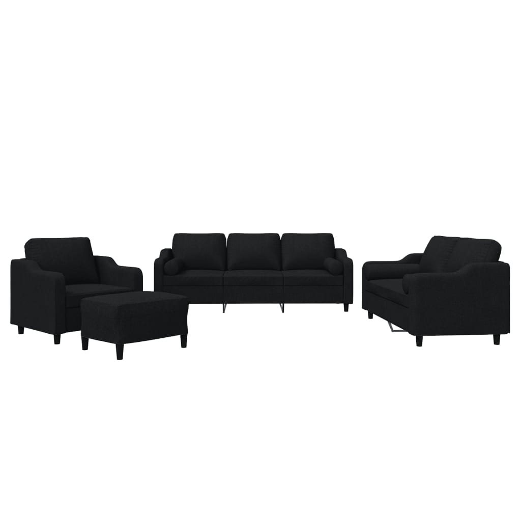 Set Divani 4 pz con Cuscini Nero in Tessuto - homemem39
