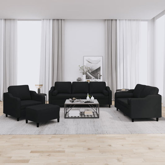Set Divani 4 pz con Cuscini Nero in Tessuto | homemem39