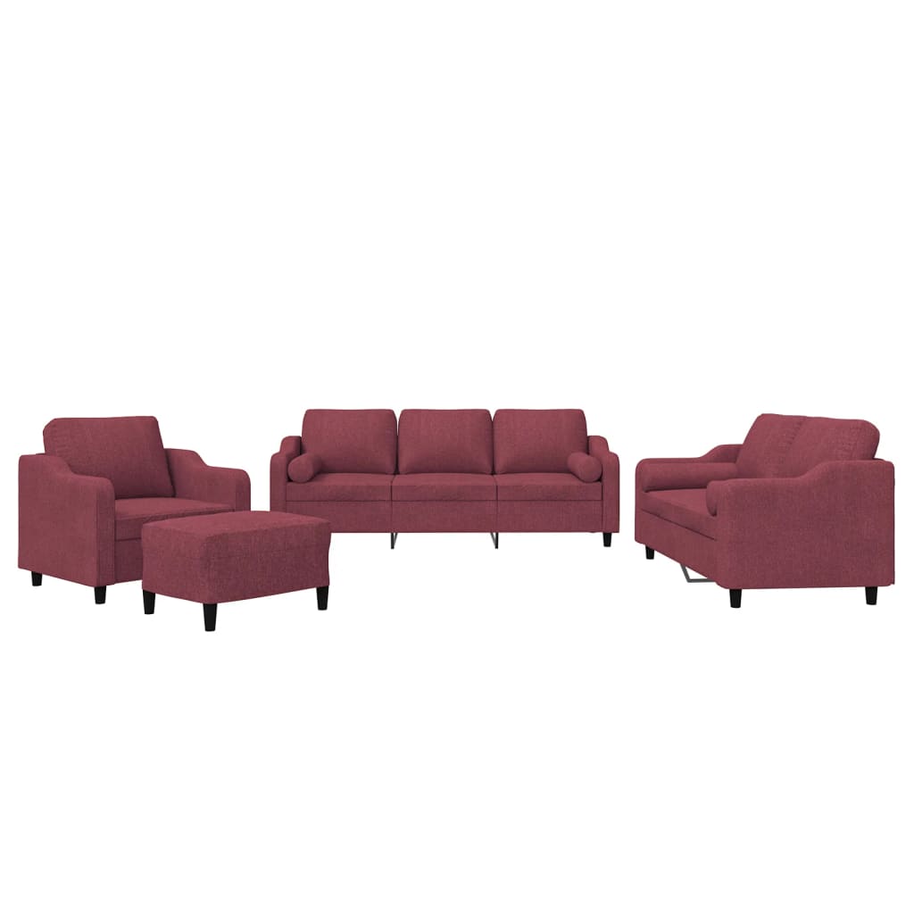 Set di Divani 4 pz con Cuscini Rosso Vino in Tessuto - homemem39