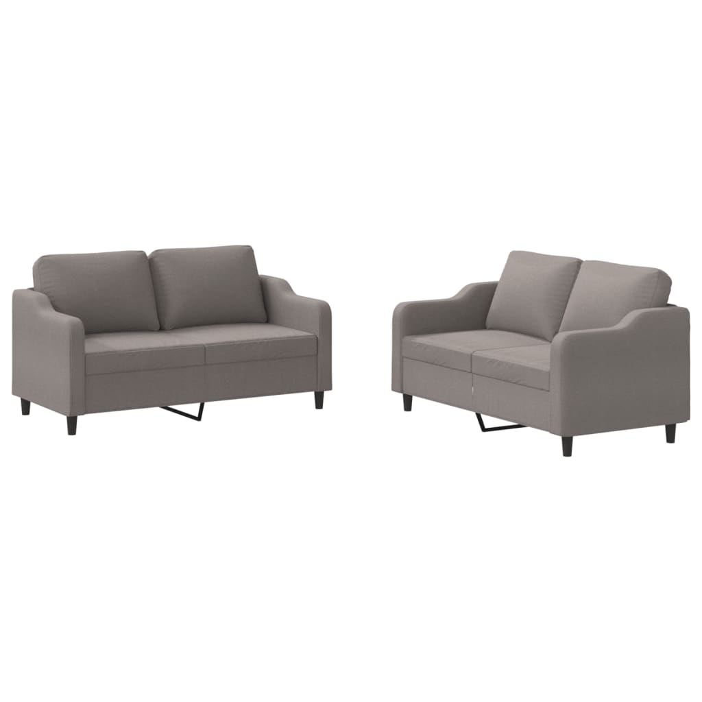 Set di Divani 2 pz con Cuscini Tortora in Tessuto