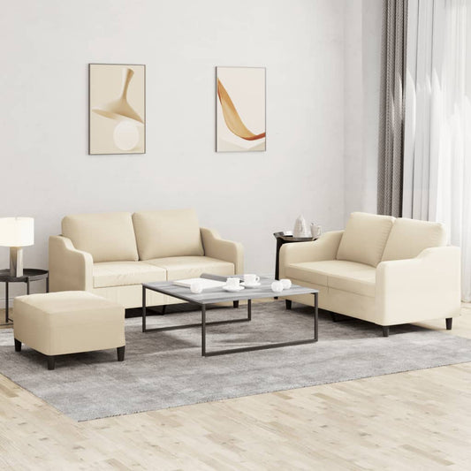 Set di Divani 3 pz con Cuscini Crema in Tessuto | homemem39