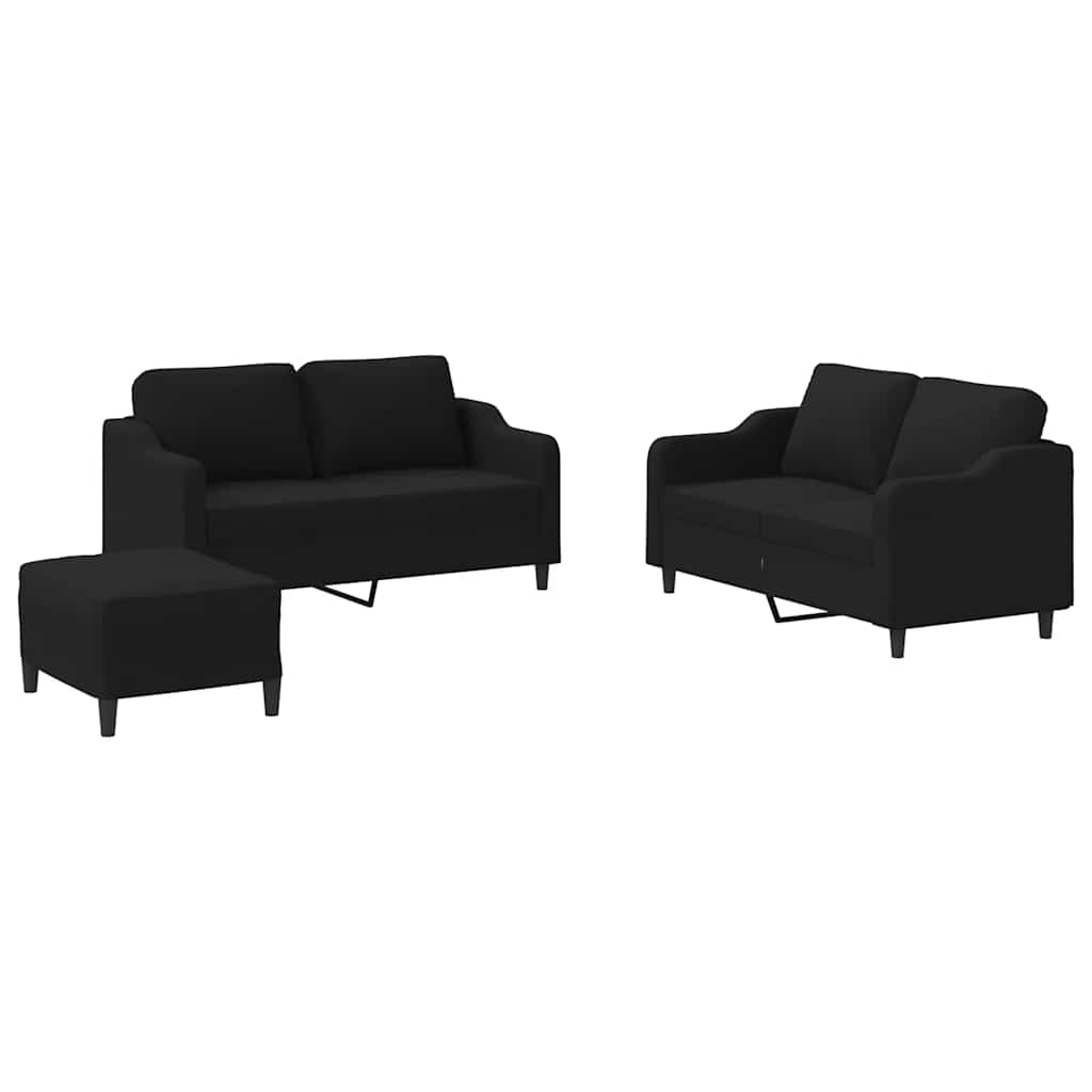 Set di Divani 3 pz con Cuscini Nero in Tessuto | homemem39