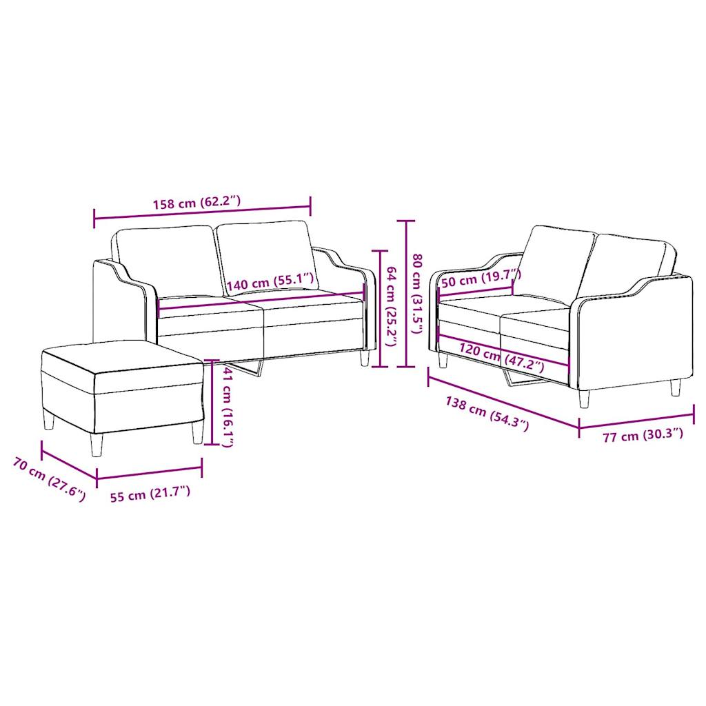 Set di Divani 3 pz con Cuscini Nero in Tessuto - homemem39
