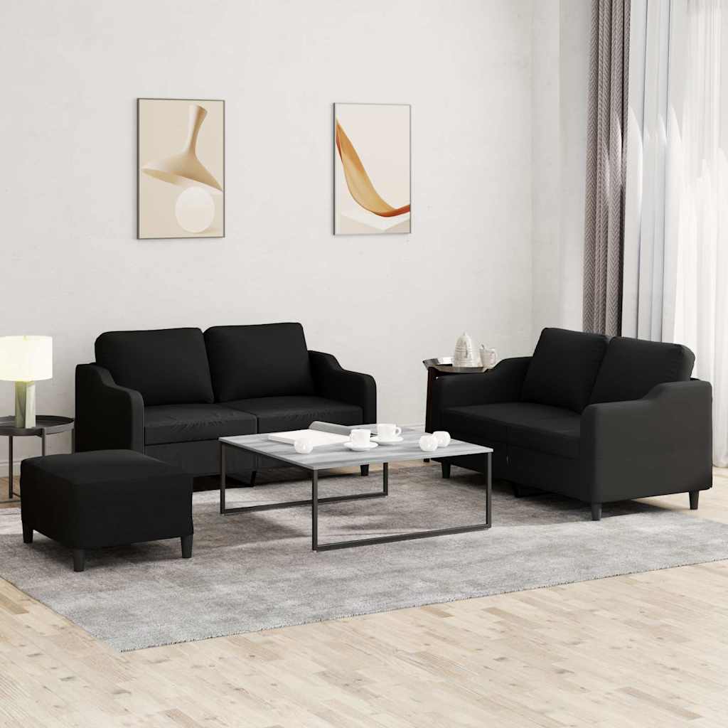 Set di Divani 3 pz con Cuscini Nero in Tessuto - homemem39