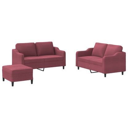 Set di Divani 3 pz con Cuscini Rosso Vino in Tessuto | homemem39