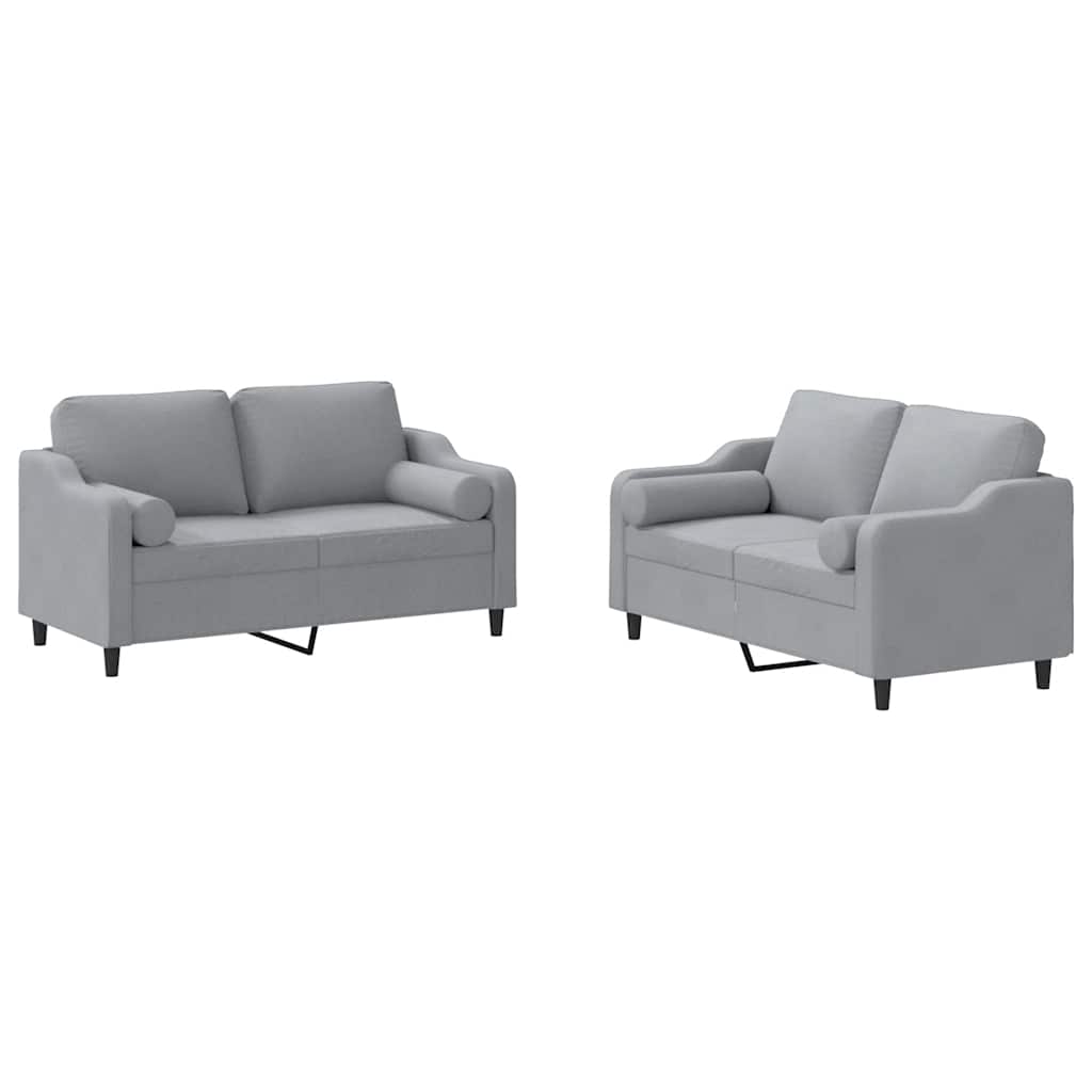 Set Divani 2 pz con Cuscini Grigio Chiaro in Tessuto - homemem39