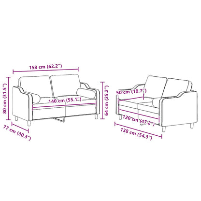 Set Divani 2 pz con Cuscini Grigio Chiaro in Tessuto - homemem39