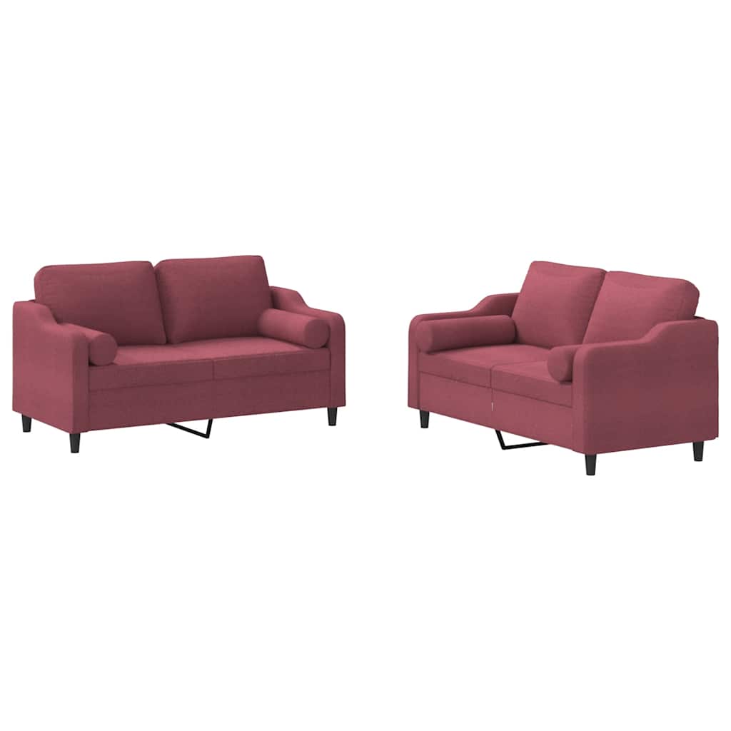 Set di Divani 2 pz con Cuscini Rosso Vino in Tessuto - homemem39